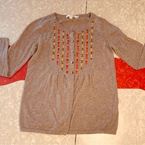 Boden Taupe Cardigan with Red and Gold Embroidery 6